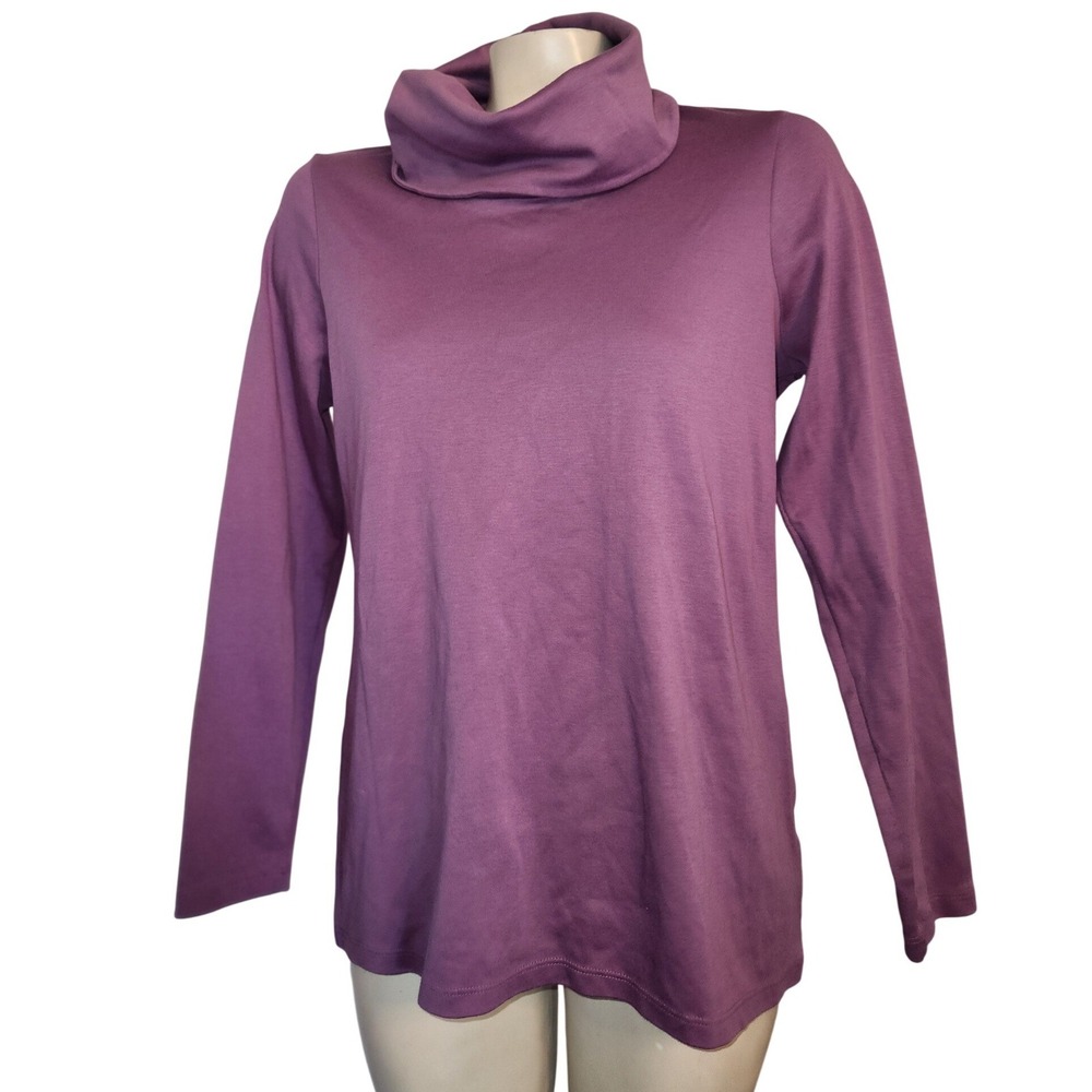 LL Bean Womens Purple Supima Cotton Turtleneck Long Sleeve Top M-REG 508042